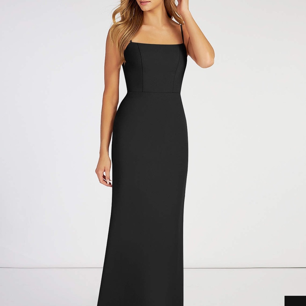 Azazie Tayla black floor length dress.